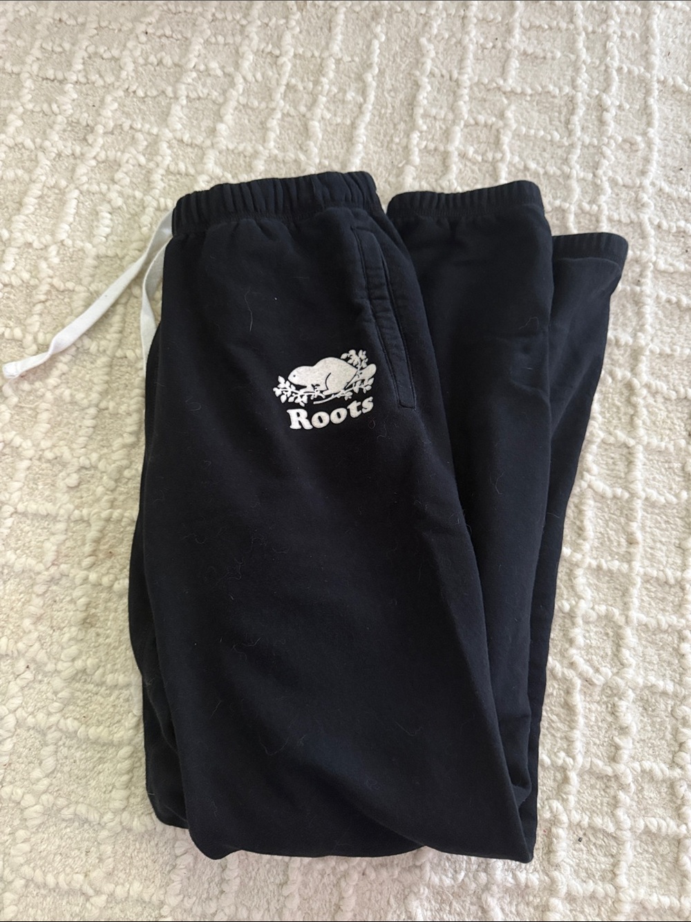 Roots Kids Black Sweat Joggers with White Logo